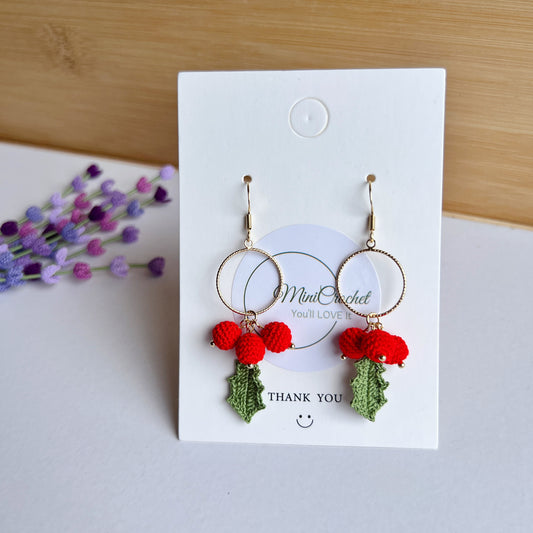 Micro Crochet Holly Fruit Dangles | Handmade Jewellery | Unique Gifts for Her