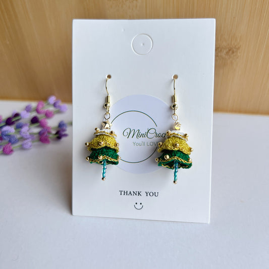 Micro Crochet Christmas Tree Earrings | Handmade Christmas Jewellery | Unique Gifts for Her