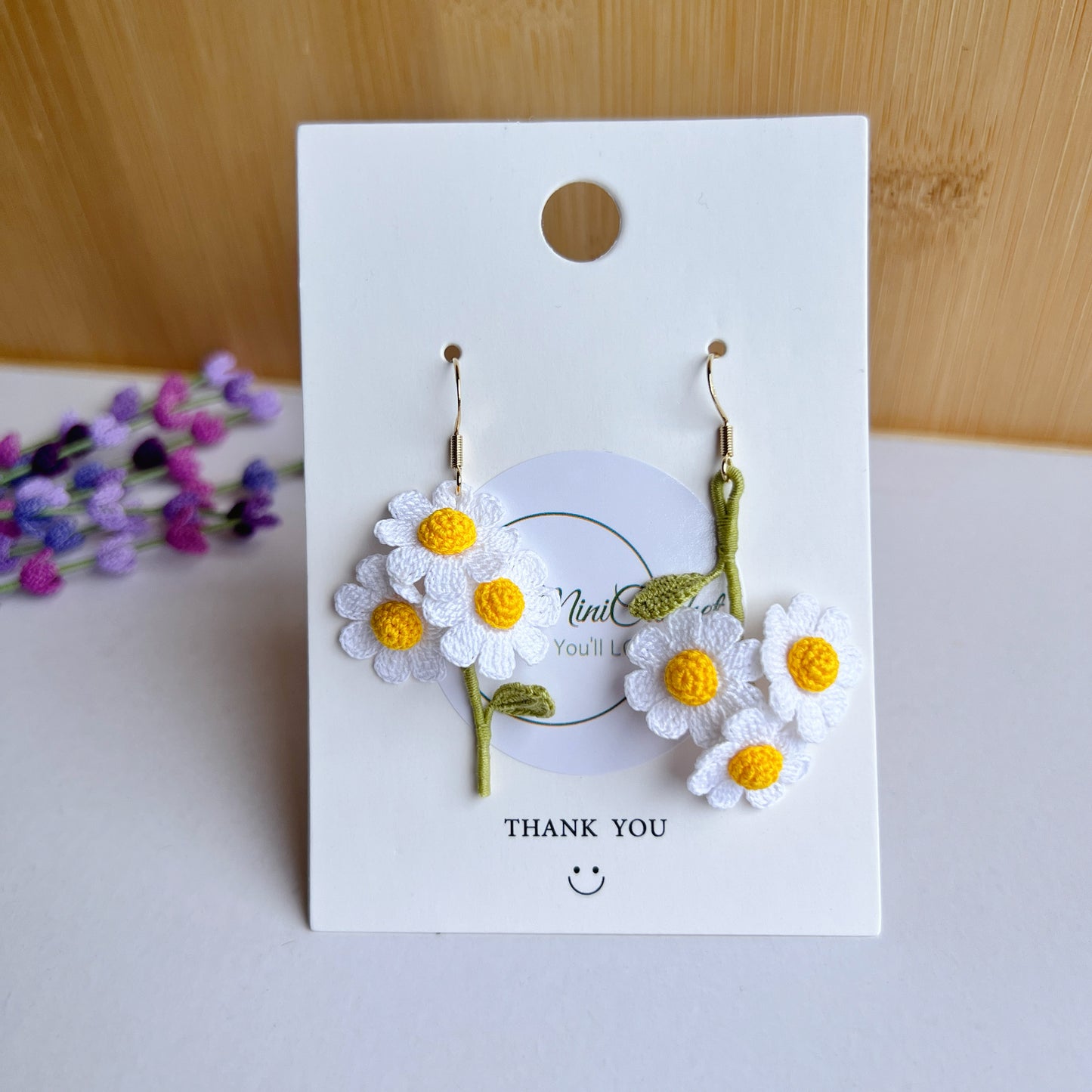 Micro Crochet Daisy Earrings | Daisy Blossom Dangle | Handmade Drop Earrings
