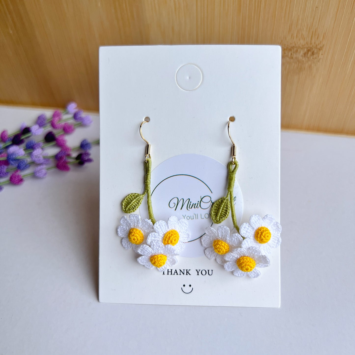 Micro Crochet Daisy Earrings | Daisy Blossom Dangle | Handmade Drop Earrings