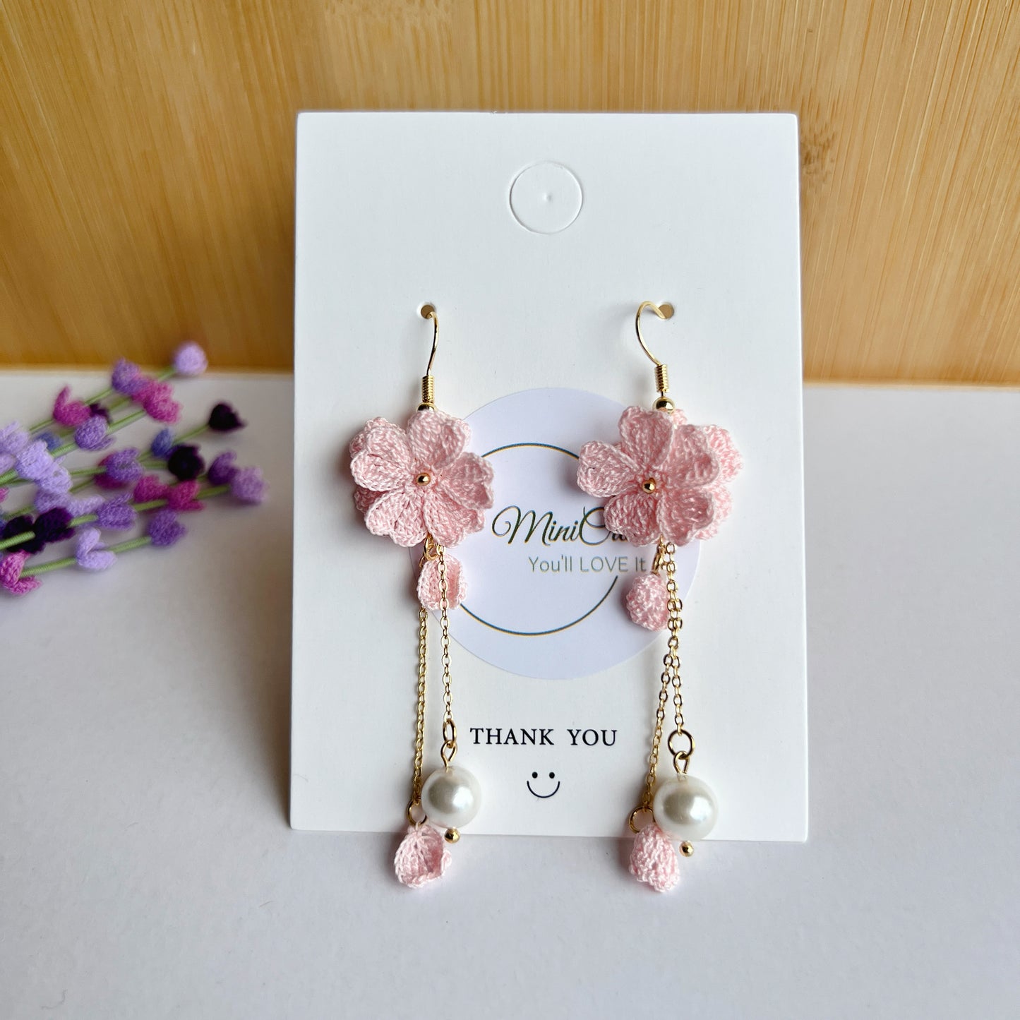 micro crochet earring cherry flower pink