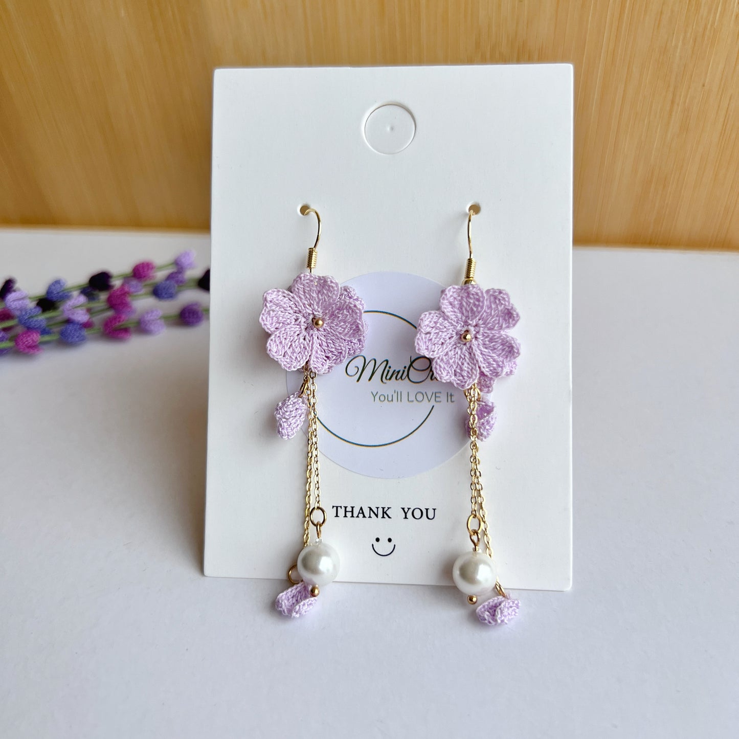 micro crochet earring cherry flower purple