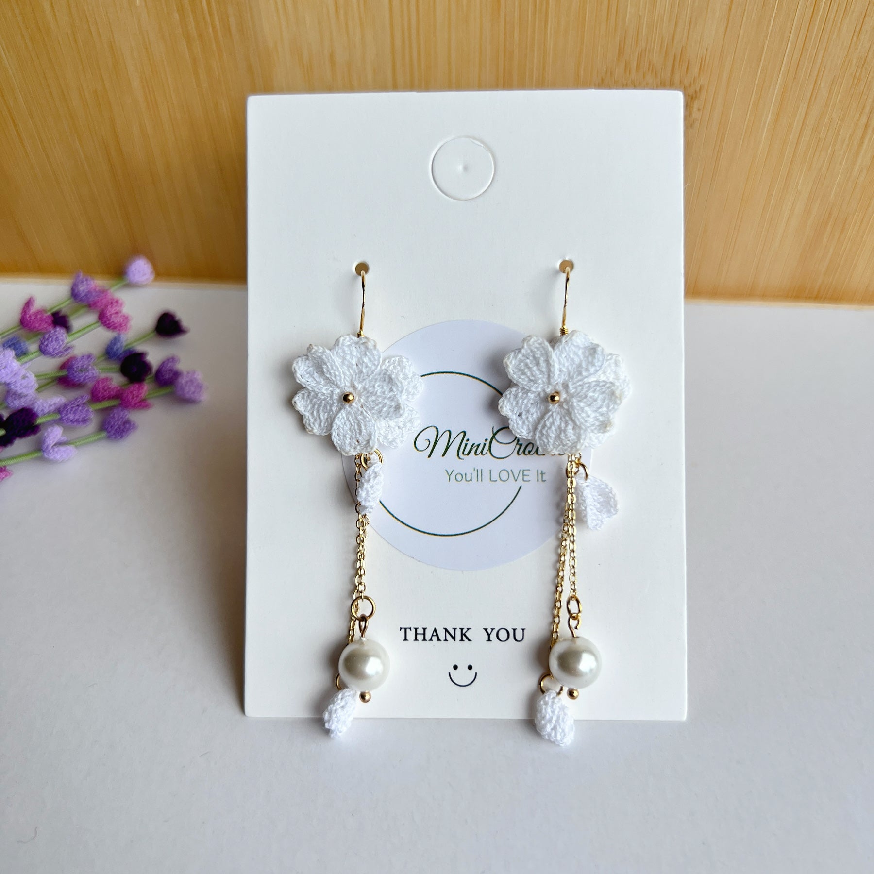 micro crochet earring cherry flower white
