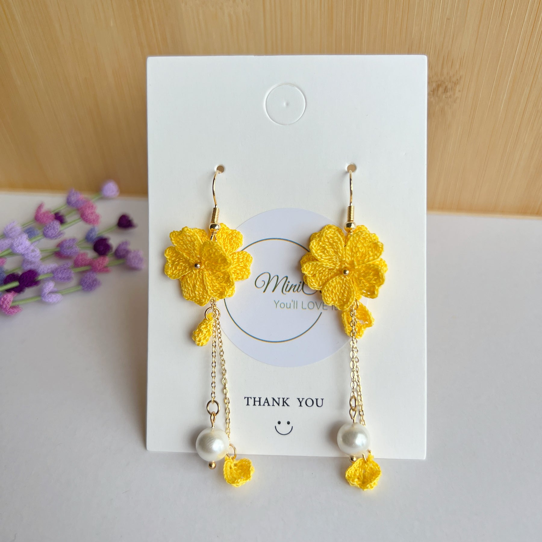 micro crochet earring cherry flower yellow