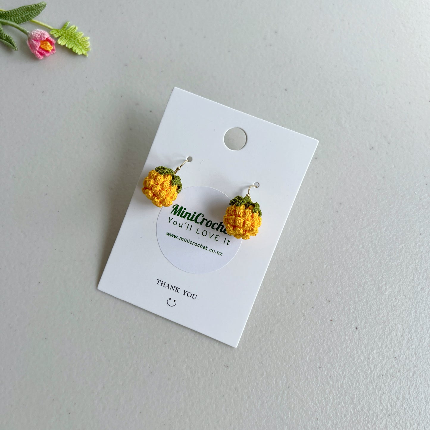 Pineapple Drop Earrings | Micro Crochet Pineapple Earrings | Pineapple Dangles | Pineapple Food Earrings |Handmade Fruit Earrings |Pineapple Studs