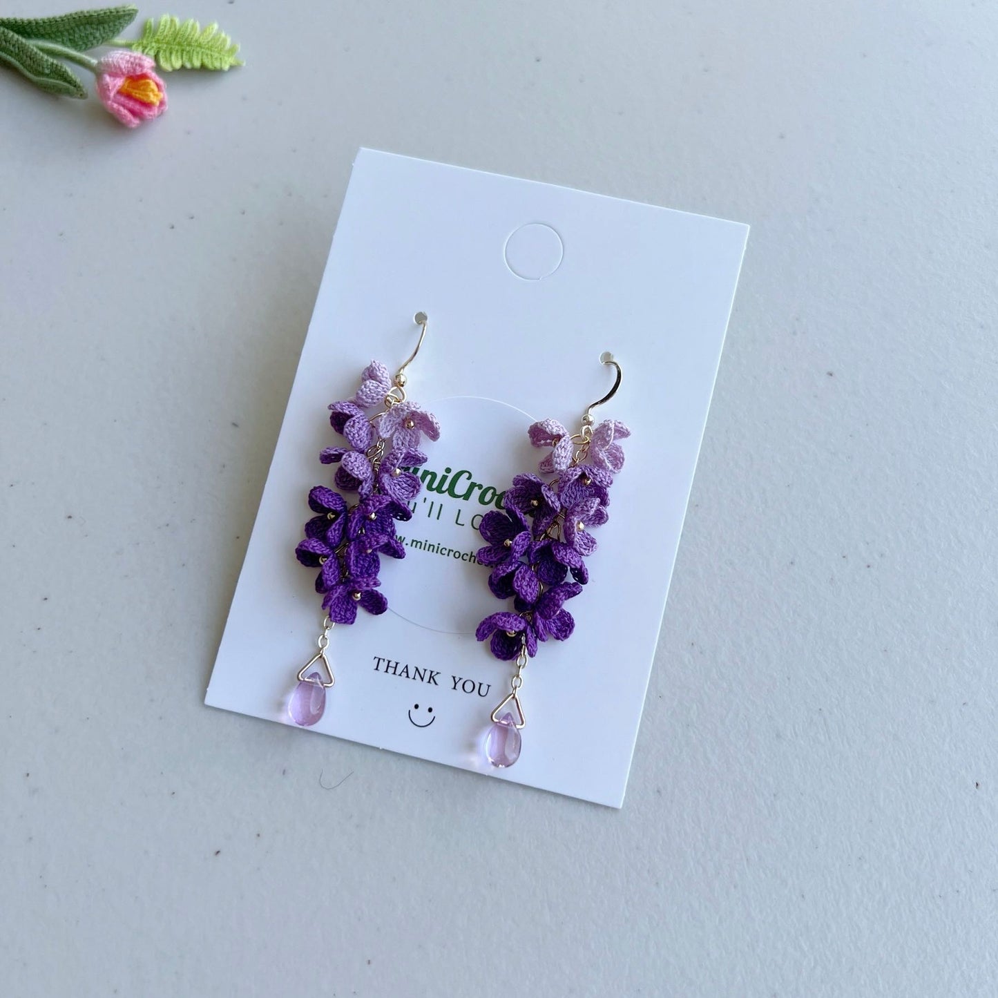 Micro Crochet Wisteria Earrings | Handmade Dangle Earrings | Unique Gift for Her