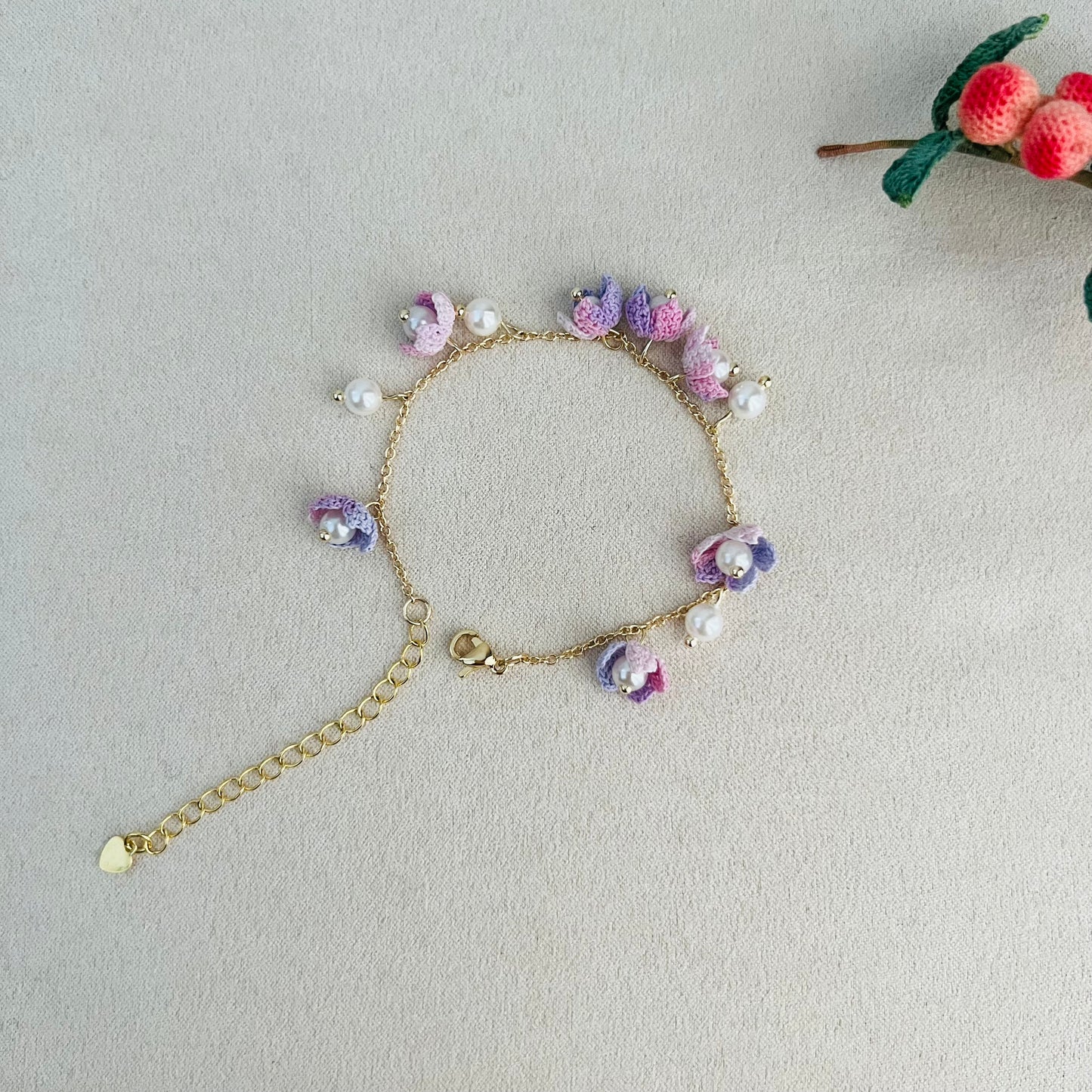 Micro Crochet Flower Bracelet Pink