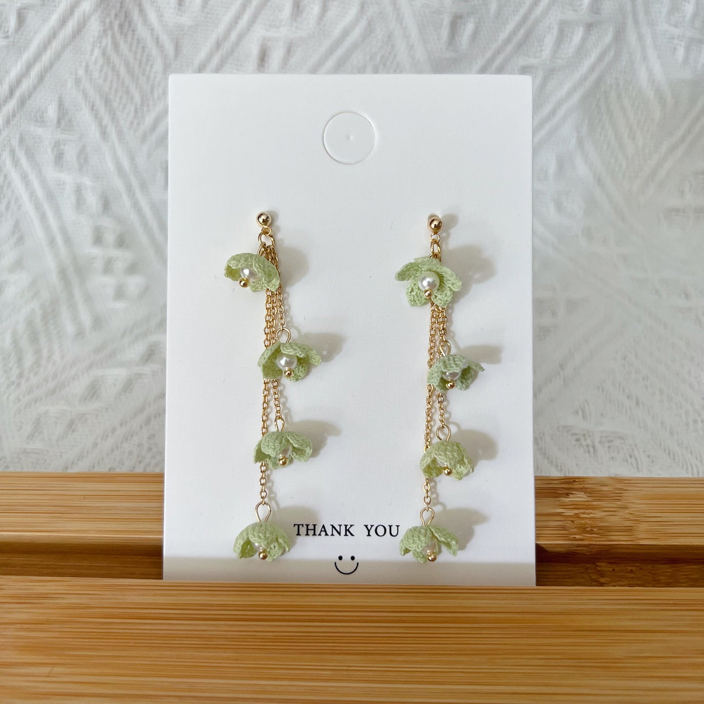 Micro Crochet Flower Drop Earrings Green