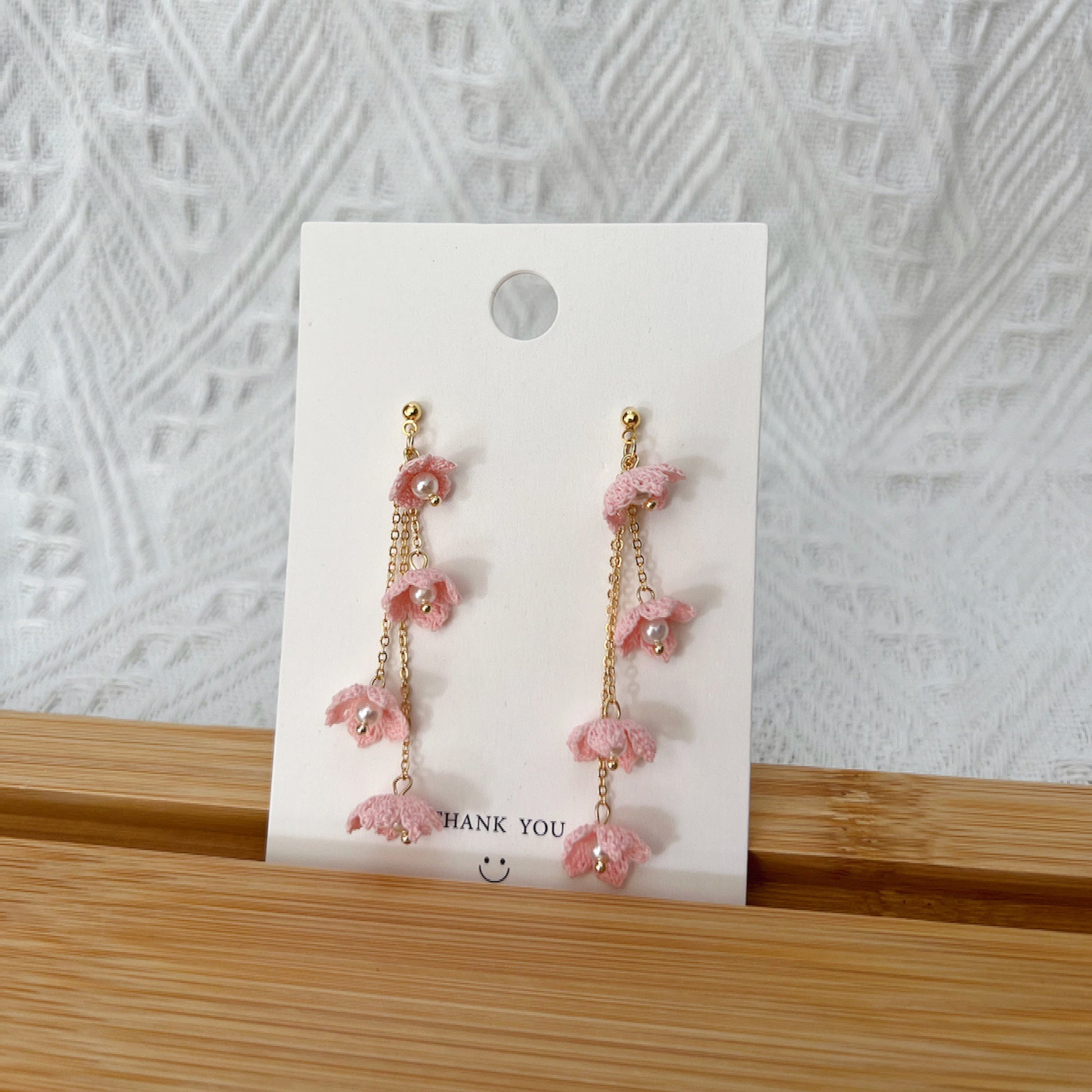 Micro Crochet Flower Drop Earrings Pink