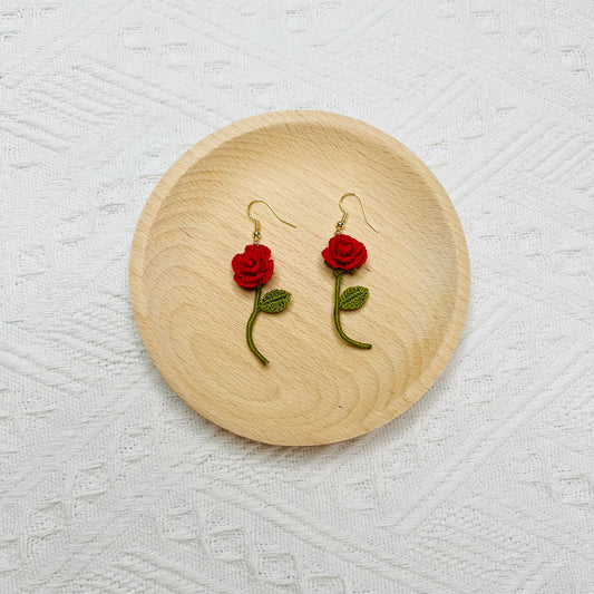 Micro Crochet Rose Earrings | Rose Dangle | Handmade Drop Earrings | Handmade Rose Earrings | Flower Earrings | Special Earrings for Her