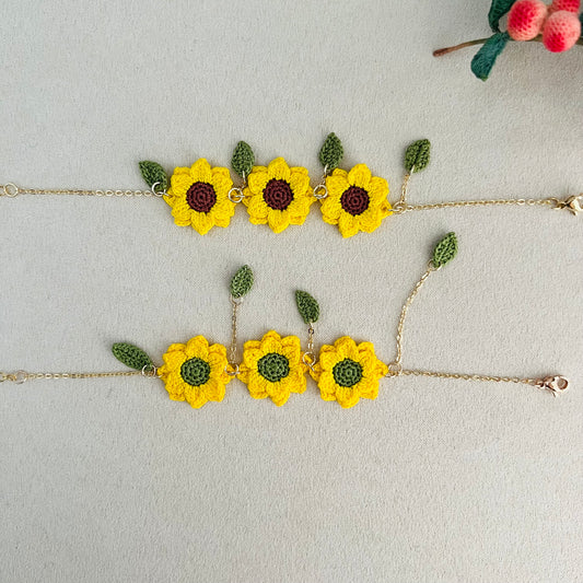 Sunflower Bracelet | Crochet Sunflower Bracelet | Handmade Sunflower Jewelry