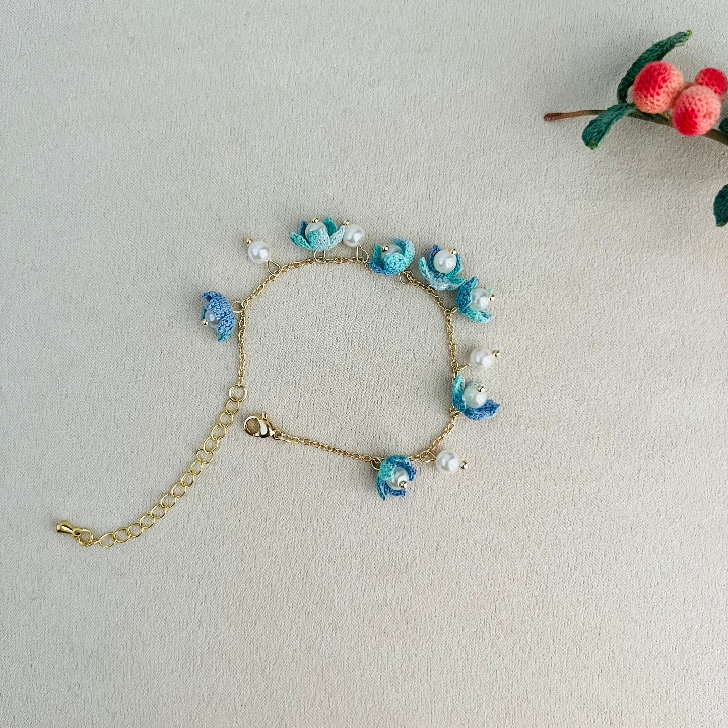 Mini Crochet Flower Bracelet Space Dyed Blue