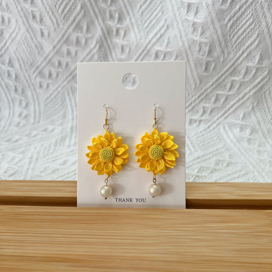 Sunflower Earrings | Crochet Sunflower Earrings | Sunflower Drop Earrings | Sunflower Dangle Earrings | Handmade Sunflower Earrings