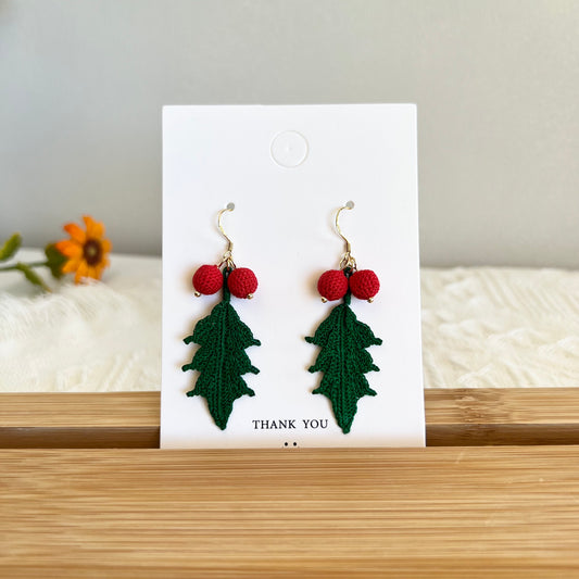 Micro Crochet Earrings | Crochet Holly Dangles | Handmade Jewellery | Unique Gifts for Her
